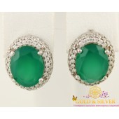 Серебряные Серьги 925 проба. Женские серебряные серьги Диво с вставкой Зеленый Агат 20549r
